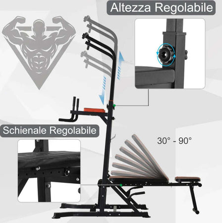 Postazione-Pieghevole-e-Multiuso-per-Allenamento-in-Acciaio-con-Barra-Trazioni-e-Sedia-Romana,-92-x-178-x-200-236cm-ZC7A91-092RDZC7