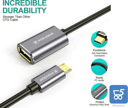 POSUGEAR Cavo OTG - Micro USB Maschio a USB 2.0 Femmina OTG Adattatore Placcato Oro Compatibile con Samsung Galaxy S7 S6 J7  Smartphones e Tablet Android