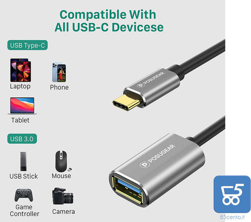 POSUGEAR Cavo OTG Type Cavo Adattatore OTG USB C Maschio a USB 3.0 Femmina 5 Gbps, Compatibile Huawei, Honor, Moto, Samsung, Oneplus, Sony, Xiaomi, Pocophone , Apple Tablet e Notebook