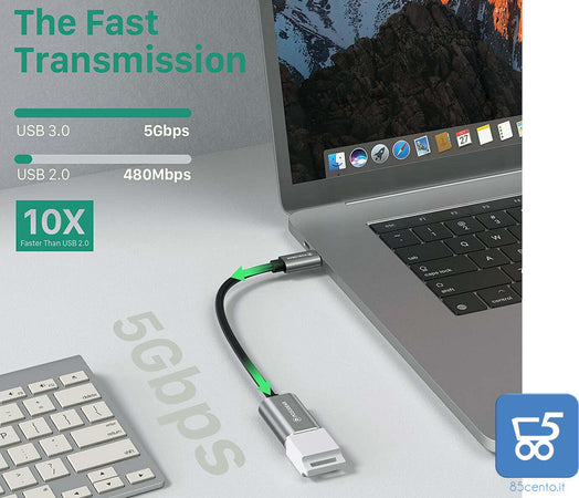 POSUGEAR Cavo OTG Type Cavo Adattatore OTG USB C Maschio a USB 3.0 Femmina 5 Gbps, Compatibile Huawei, Honor, Moto, Samsung, Oneplus, Sony, Xiaomi, Pocophone , Apple Tablet e Notebook