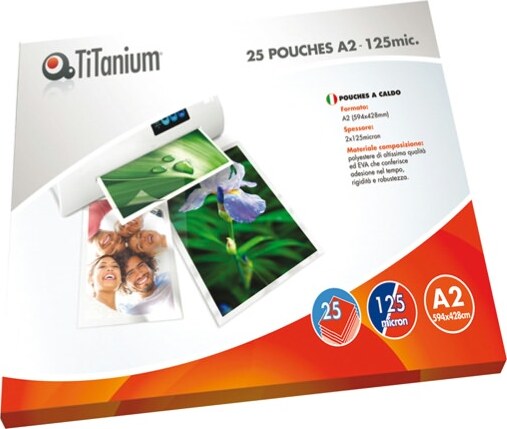 Pouches - A2 - 594x428mm - 2x125 micron - Titanium - scatola 25 pezzi Cancelleria e prodotti per ufficio/Elettronica per ufficio/Accessori/Pouches per plastificatrici Eurocartuccia - Pavullo, Commerciovirtuoso.it