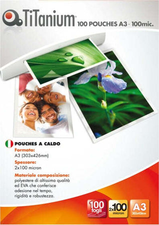 Pouches - A3 - 303x426 mm - 2x100 micron - Titanium - conf. 100 pezzi Cancelleria e prodotti per ufficio/Elettronica per ufficio/Accessori/Pouches per plastificatrici Eurocartuccia - Pavullo, Commerciovirtuoso.it