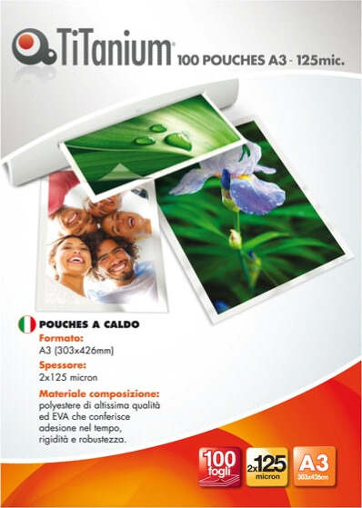 Pouches - A3 - 303x426 mm - 2x125 micron - Titanium - conf. 100 pezzi Cancelleria e prodotti per ufficio/Elettronica per ufficio/Accessori/Pouches per plastificatrici Eurocartuccia - Pavullo, Commerciovirtuoso.it