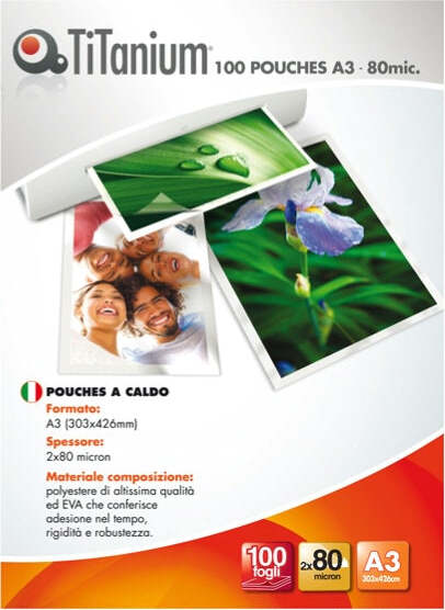 Pouches - A3 - 303x426 mm - 2x80 micron -Titanium - conf. 100 pezzi Cancelleria e prodotti per ufficio/Elettronica per ufficio/Accessori/Pouches per plastificatrici Eurocartuccia - Pavullo, Commerciovirtuoso.it
