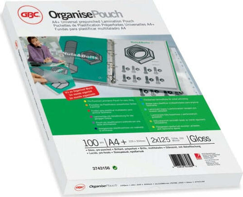 Pouches - A4+ - 228x303 mm - 2x125 micron - preforata organise - GBC - scatola 100 pezzi Cancelleria e prodotti per ufficio/Elettronica per ufficio/Accessori/Pouches per plastificatrici Eurocartuccia - Pavullo, Commerciovirtuoso.it