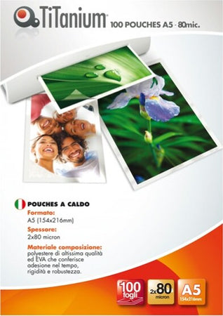 Pouches - A5 - 154x216 mm - 2x80micron - Titanium - conf. 100 pezzi Cancelleria e prodotti per ufficio/Elettronica per ufficio/Accessori/Pouches per plastificatrici Eurocartuccia - Pavullo, Commerciovirtuoso.it