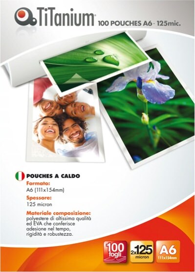 Pouches - A6 - 111x154 mm - 2x125 micron - Titanium - conf. 100 pezzi Cancelleria e prodotti per ufficio/Elettronica per ufficio/Accessori/Pouches per plastificatrici Eurocartuccia - Pavullo, Commerciovirtuoso.it
