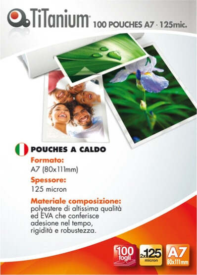 Pouches - A7 - 80x111 mm - 2x125 micron - Titanium - conf. 100 pezzi Cancelleria e prodotti per ufficio/Elettronica per ufficio/Accessori/Pouches per plastificatrici Eurocartuccia - Pavullo, Commerciovirtuoso.it