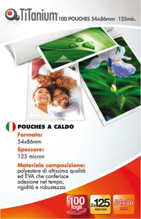 Pouches - credit card - 54x86 mm - 2x125 micron - Titanium - conf. 100 pezzi Cancelleria e prodotti per ufficio/Elettronica per ufficio/Accessori/Pouches per plastificatrici Eurocartuccia - Pavullo, Commerciovirtuoso.it