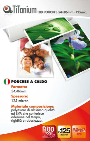 Pouches - credit card - 54x86 mm - 2x125 micron - Titanium - conf. 100 pezzi Cancelleria e prodotti per ufficio/Elettronica per ufficio/Accessori/Pouches per plastificatrici Eurocartuccia - Pavullo, Commerciovirtuoso.it