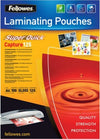 Pouches Capture125 Superquick - A4 - 216x303 mm - 2x125 micron - Fellowes - scatola 100 pezzi Cancelleria e prodotti per ufficio/Elettronica per ufficio/Accessori/Pouches per plastificatrici Eurocartuccia - Pavullo, Commerciovirtuoso.it