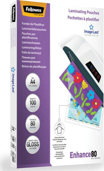 Pouches Enhance80 - A5 - 154x216 mm - 2x80 micron - Fellowes - scatola 100 pezzi Cancelleria e prodotti per ufficio/Elettronica per ufficio/Accessori/Pouches per plastificatrici Eurocartuccia - Pavullo, Commerciovirtuoso.it