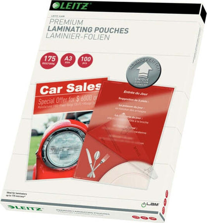 Pouches ILam - A3 - 303x426 mm - 2x175 micron - Leitz - conf. 100 pezzi Cancelleria e prodotti per ufficio/Elettronica per ufficio/Accessori/Pouches per plastificatrici Eurocartuccia - Pavullo, Commerciovirtuoso.it