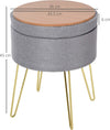 Pouf-Contenitore-2-in-1-con-Funzione-Sgabello-e-Tavolino,-in-Legno-e-Tessuto-Grigio,-Metallo-con-Finitura-Oro,-36x36x45cm-camera-da-letto-elegante-negozio-F838-033V70A