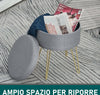 Pouf-Contenitore-2-in-1-con-Funzione-Sgabello-e-Tavolino,-in-Legno-e-Tessuto-Grigio,-Metallo-con-Finitura-Oro,-36x36x45cm-camera-da-letto-elegante-negozio-F838-033V70A