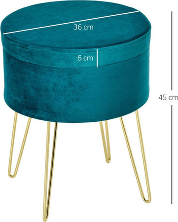 Pouf-Contenitore-2-in-1-con-Funzione-Sgabello-e-Tavolino-in-Legno-e-Velluto-Verde-negozio-portaoggetti-,-Metallo-con-Finitura-Oro,-36x36x45cm-F838-033A