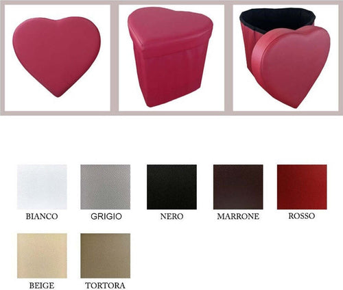 POUF SCATOLA PORTAOGGETTI PUFF POGGIAPIEDI A FORMA DI CUORE IN ECOPELLE COLORE Casa e cucina/Arredamento/Camera da letto/Bauli Trade Shop italia - Napoli, Commerciovirtuoso.it