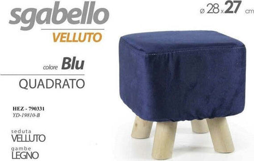 Pouf-Sgabello-Velluto-Colore-Blu-Rosso-Verde-Quadrato-Tondo-Gambe-Legno-28x27cm