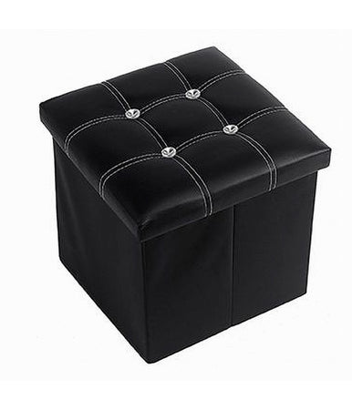 Pouff Puff Pouf Contenitore Imbottito Portaoggetti Nero Strass 38x38x35 Cm 79435