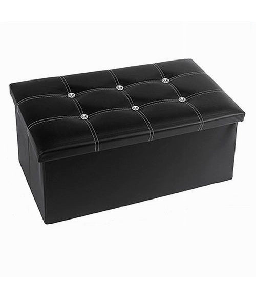 Pouff Puff Pouf Contenitore Imbottito Portaoggetti Nero Strass 76x38x35 Cm 79437