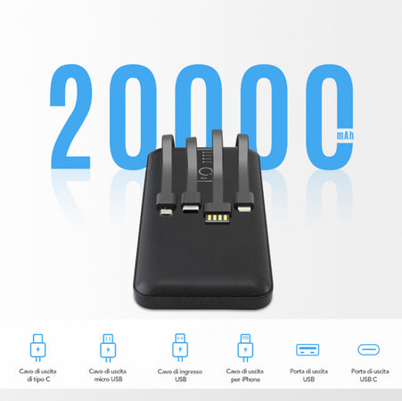 Power Bank 20000mah Caricabatterie Portatile Veloce Con 4 Cavi Usb Carica Rapida Powerbank Trade Shop italia - Napoli, Commerciovirtuoso.it