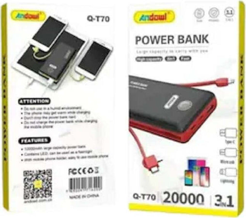 Power Bank Portatile Q-t70 3in1 20000mah Batteria Mobile Ricarica Rapida Luce Led Elettronica/Cellulari e accessori/Accessori/Custodie e cover/Custodie con batteria integrata Trade Shop italia - Napoli, Commerciovirtuoso.it