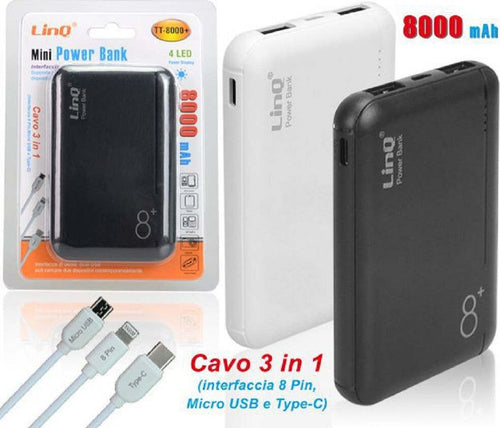 Power Bank Sottile Batteria Supplementare 8000 Mah Doppia Usb Cavo 3in1 Tt-8000+ Elettronica/Informatica/Accessori/Adattatori/Adattatori USB a USB Trade Shop italia - Napoli, Commerciovirtuoso.it