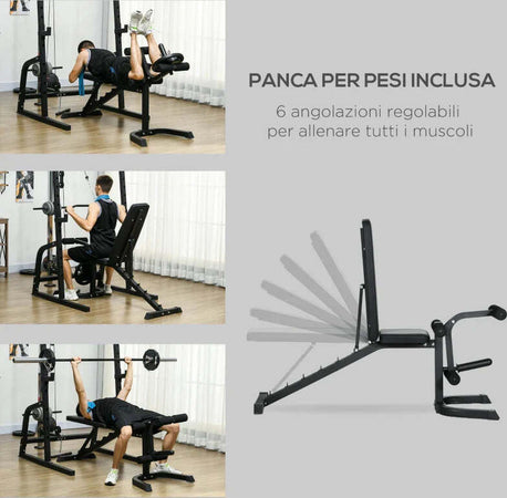Power-Tower-Multifunzione-con-Panca-per-Addominali-e-Porta-Bilanciere-Regolabile,-Nero-ZV6A91-294V00BKZV6