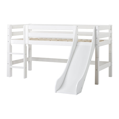 Letto semi rialzato Hoppekids ECO Luxury 90x200 cm con scivolo, Rete a doghe flessibili - Bianco