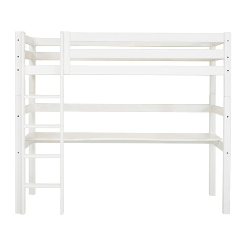 Letto a soppalco 90x200 cm con scrivania, Rete a doghe flessibili Hoppekids ECO Luxury - Bianco