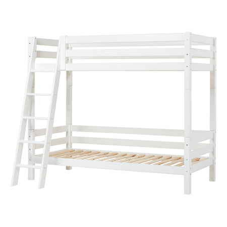 Letto a castello alto Hoppekids ECO Luxury con sponda 90x200 cm con scala inclinata, Rete a doghe flessibili - Bianco