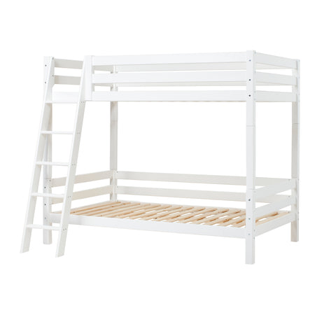 Letto a Castello Alto di Lusso Hoppekids ECO 120x200 cm con Spalliera sul Letto Inferiore e Scaletta Inclinata - Bianco