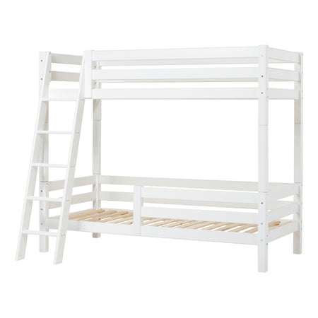 Hoppekids Letto a Castello Alto di Lusso ECO 90x200 cm con Sponda Schienale, Sponda sul Letto Inferiore e Scaletta Inclinata, Bianco