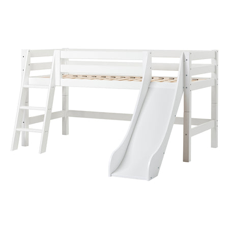 Letto semi rialzato Hoppekids ECO Luxury 90x200 cm con scivolo e scaletta inclinata, Rete a doghe flessibili - Bianco