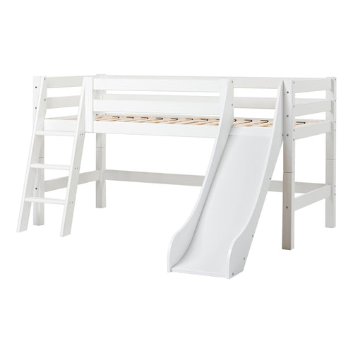 Letto semi rialzato Hoppekids ECO Luxury 90x200 cm con scivolo e scaletta inclinata, Rete a doghe flessibili - Bianco