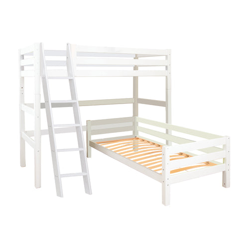 Letto a castello Angolare 90x200 cm con scaletta inclinata, Rete a doghe flessibili Hoppekids ECO Luxury - Bianco