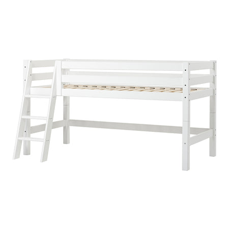Letto semi rialzato Hoppekids ECO Luxury 90x200 cm con scaletta inclinata e rete a doghe flessibile - Bianco