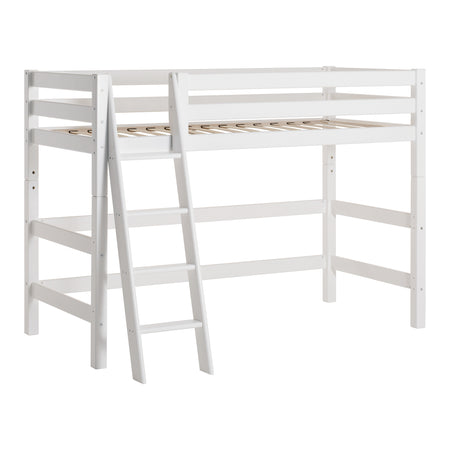 Letto semi-alto di lusso Hoppekids ECO 90x200 cm con Rete a doghe flessibili e Scaletta inclinata - Bianco