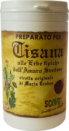 Preparato-per-Tisana-alle-erbe-tipiche-dell'-Amaro-Svedese-nell’assoluto-rispetto-della-ricetta-originale-di-Maria-Treben,-digestiva,-diuretica,-drenante,-per-gonfiore-addominale,-100%-naturale