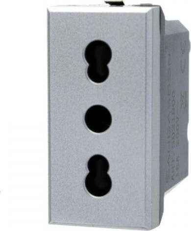Presa-Bipasso-2p+t-10/16a-Colore-Silver-Grigia-Compatibile-Bticino-Axolute