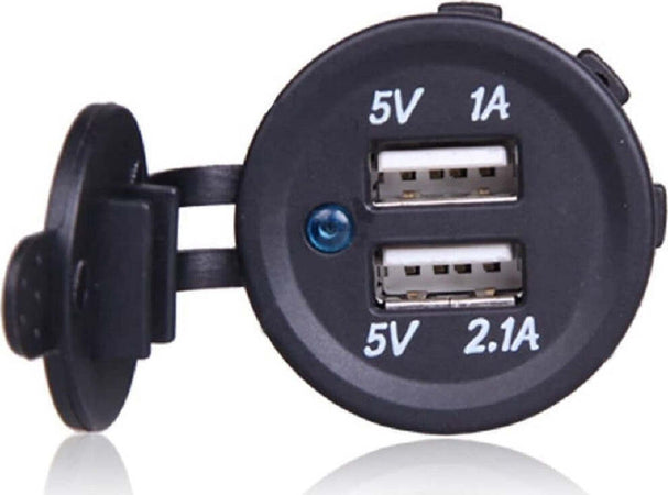 Caricabatterie USB Da Auto 3.1A A Doppia Porta - 12V/24V, Impermeabile Con Coperchio, LED Blu, Nero - 4