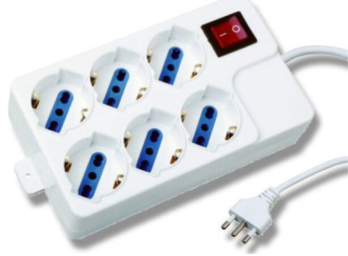 Presa multipla compatta 6 uscite unel con spina 10/16 A int. Bipolare