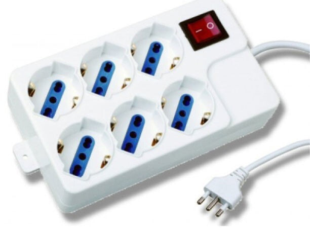 Presa multipla compatta 6 uscite unel con spina 10/16 A int. Bipolare