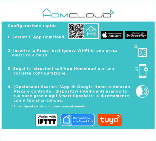 Presa Intelligente Wi-Fi 16A Italiana con controllo energia e comando da Smartphone e Vocale HOMCLOUD