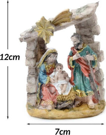 Presepe-Natività-In-Resina-Scenario-Sacra-Famiglia-Decorazioni-Natalizie-12x7cm