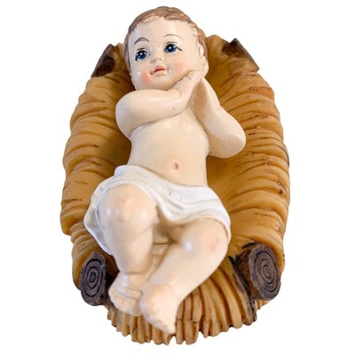 Gesù bambino con culla statua bambinello per presepe in poliresina