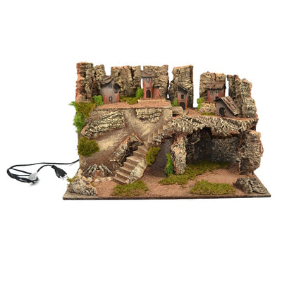 Capanna decorativa natalizia con fuoco per presepe