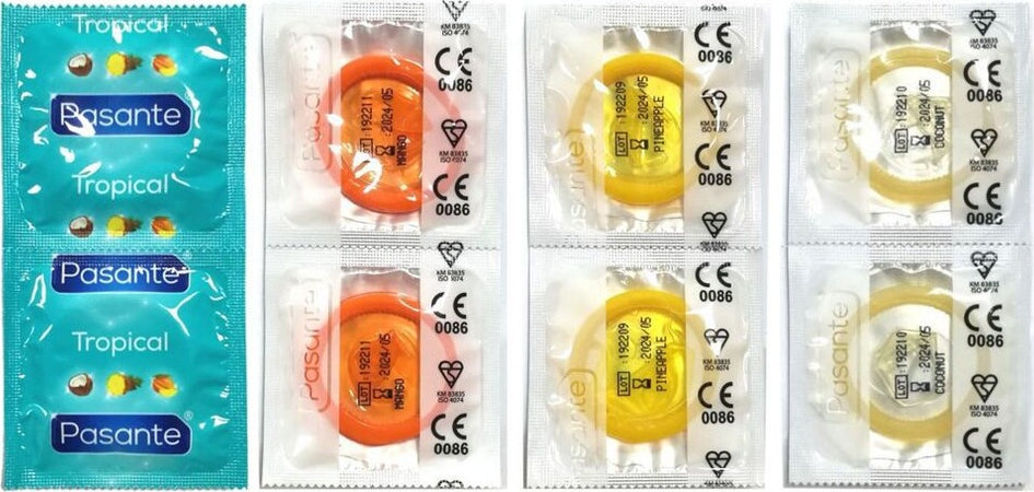 Preservativi Gusto Tropicale Pasante Tropical 48 Ananas - 48 Cocco - 48 Mango in Busta da 144 Pz Salute e cura della persona/Erotismo e contraccezione/Sesso sicuro e contraccezione/Preservativi/Preservativi maschili Kondorama - Martinsicuro, Commerciovirtuoso.it