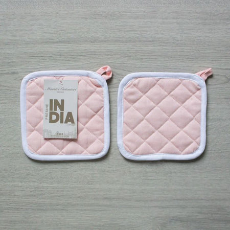 Maestri Cotonieri Set 2 Presine da Cucina India in Cotone con Bordo Bianco