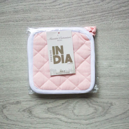 Maestri Cotonieri Set 2 Presine da Cucina India in Cotone con Bordo Bianco